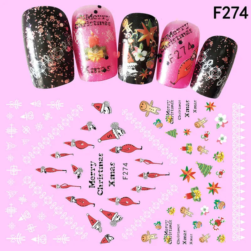 CHS046  1Pcs Christmas Series 3d Adhesive Nail Stickers Decorations Snowman Boots Tress Xmas Designs Nail Beauty Stickers