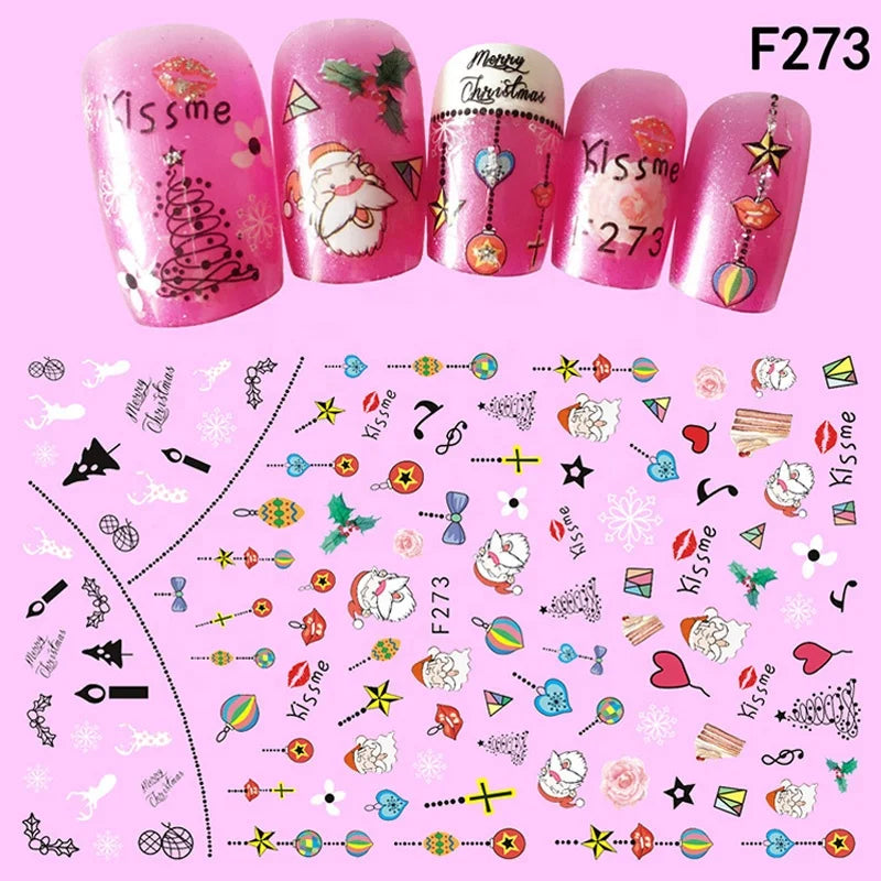 CHS046  1Pcs Christmas Series 3d Adhesive Nail Stickers Decorations Snowman Boots Tress Xmas Designs Nail Beauty Stickers