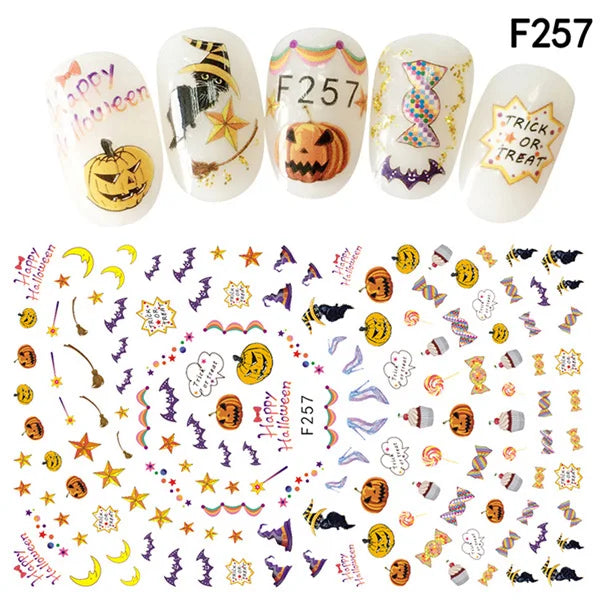 CHS038  New Skull Pumpkkin Halloween Nail Art Stickers Decorations 3d Adhesive Salon Beauty Nail Stickers