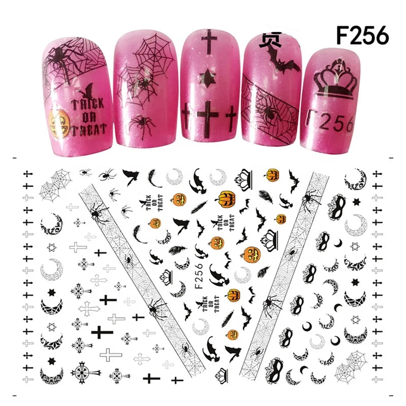 CHS038  New Skull Pumpkkin Halloween Nail Art Stickers Decorations 3d Adhesive Salon Beauty Nail Stickers