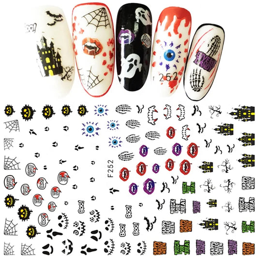 CHS038  New Skull Pumpkkin Halloween Nail Art Stickers Decorations 3d Adhesive Salon Beauty Nail Stickers