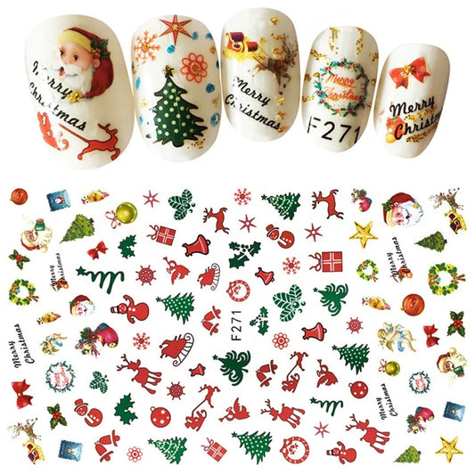 CHS046  1Pcs Christmas Series 3d Adhesive Nail Stickers Decorations Snowman Boots Tress Xmas Designs Nail Beauty Stickers