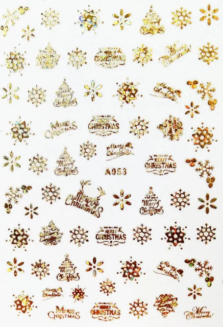 CHS037  3D Nail Art Christmas Slider Wraps Snowflake Elk Santa Adhesive Flame Sticker Red Gold Manicure Nails Designs