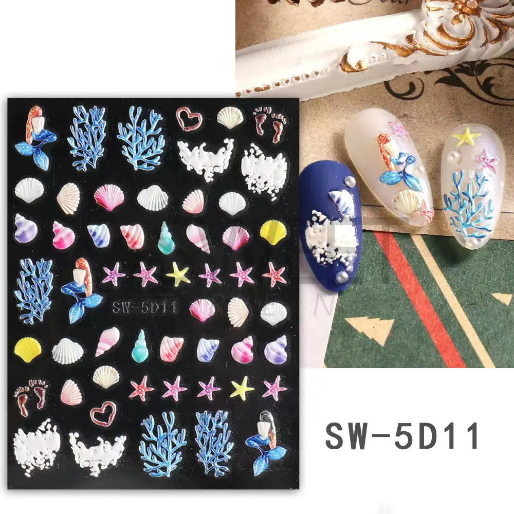 CHS034  5D White Snowflakes Embossed Sticker Christmas New Year Nail Art Design Winter Charm Flower Manicure Slider Decals Nail Supplies