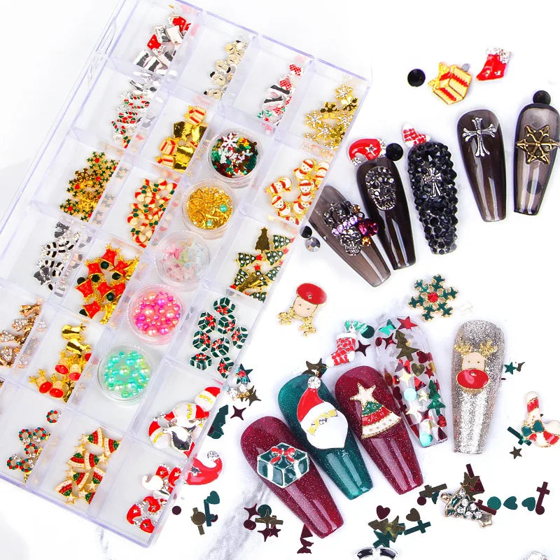 CHS029  21 grid new Christmas Halloween alloy jewelry metal rivet nail decoration nail art rhinestone nail art jewelry