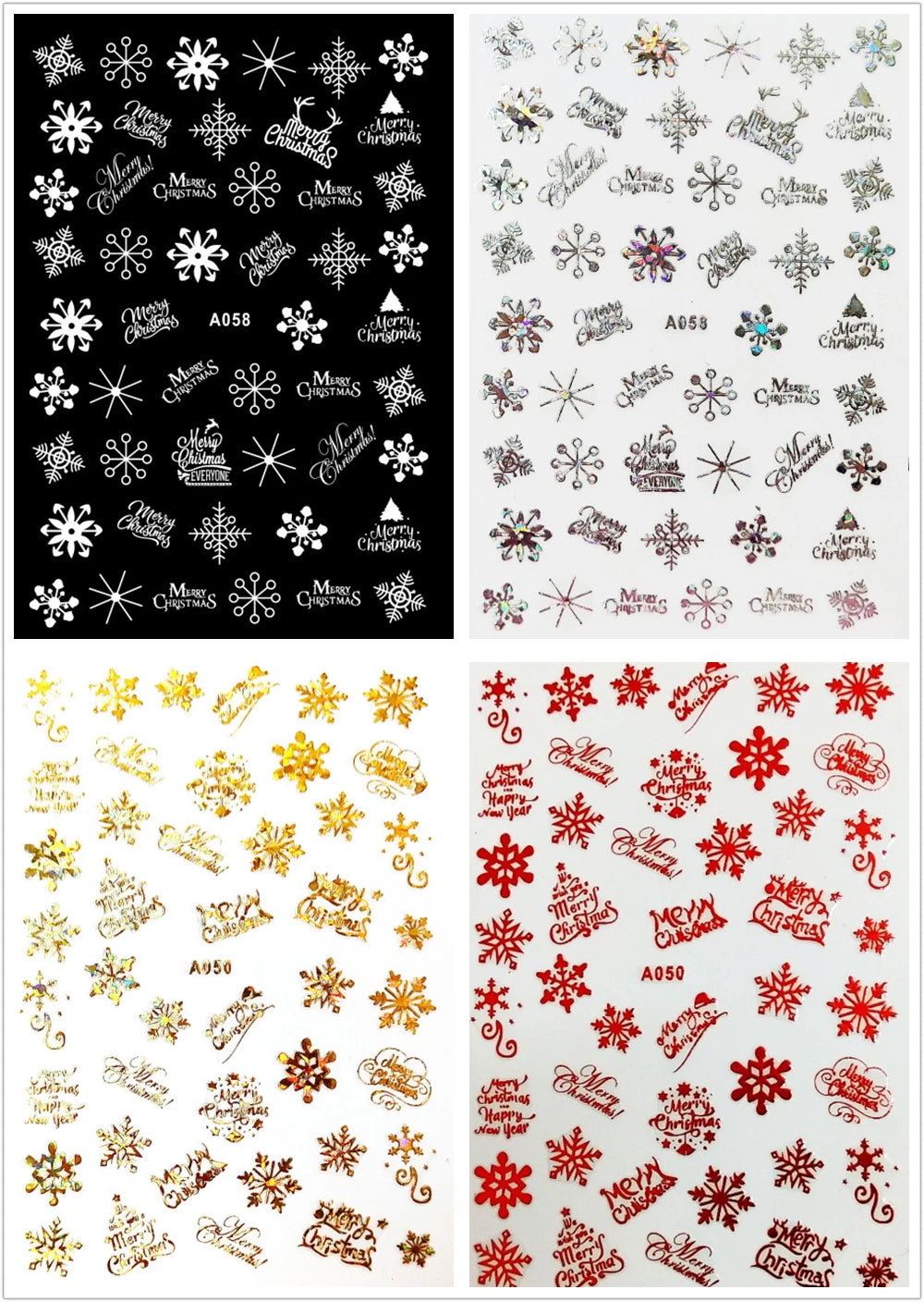 CHS037  3D Nail Art Christmas Slider Wraps Snowflake Elk Santa Adhesive Flame Sticker Red Gold Manicure Nails Designs