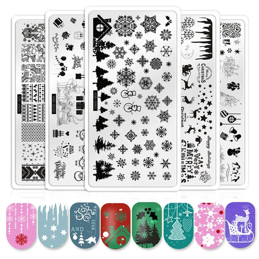 CHS006  6.5*12.5cm Top Quality Christmas Halloween XMAS Custom Snowflake Nail Art Stamping Plates with White Slatwall Back