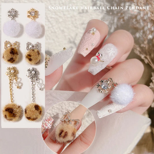 CHS036  New creative nail art zircon jewelry snowflake leopard hair ball tassel pendant nail decoration christmas new year jewelry