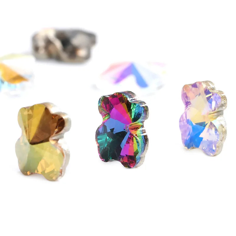 CHS049  Christmas series 6.5*8mm bear manicure rhinestone color pointed bottom glass rhinestone