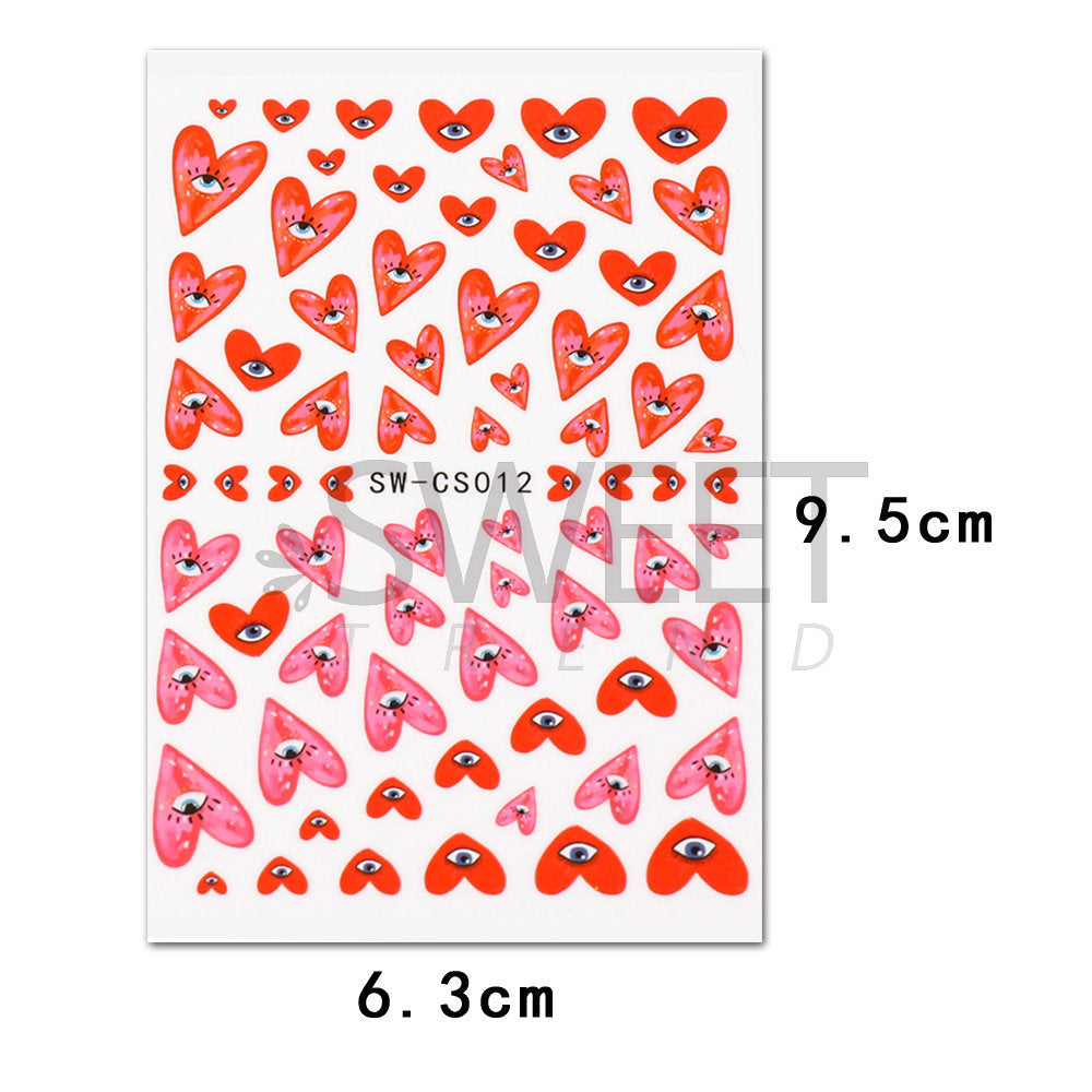 VAL024  Valentine's Day Nail Art Stickers Wholesale Ins Hot Red Heart Devil Eyes Nail Stickers 3D Nail Stickers