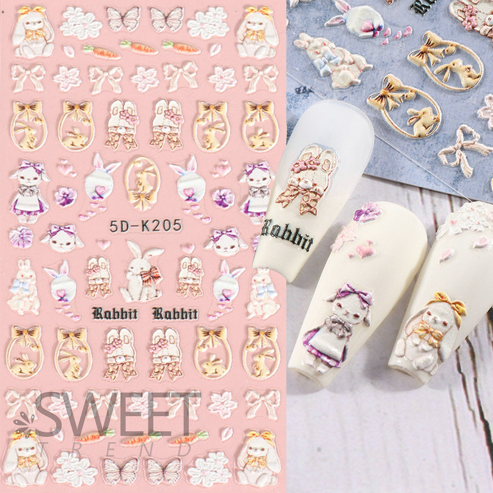 VAL001  Nail art stickers wholesale 5D embossed nail stickers cartoon cute love bow bunny nail art stickers