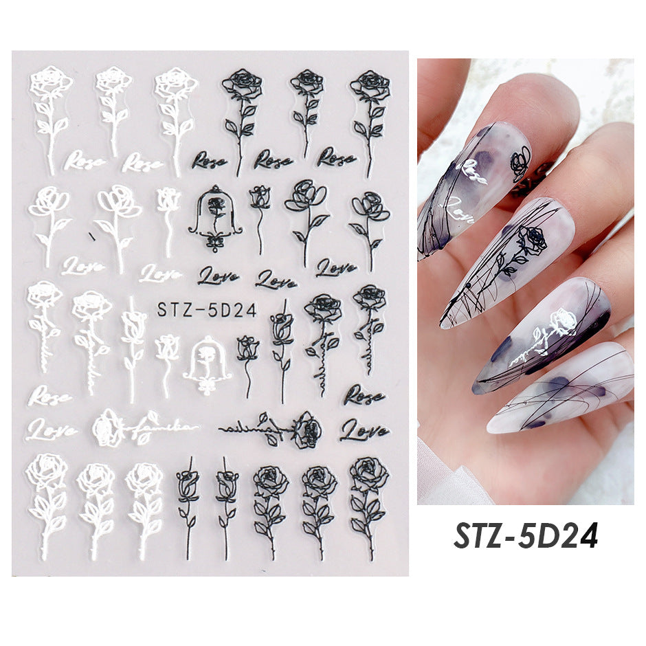 VAL030  Nail Art Stickers Wholesale 5D Embossed Rose Valentine's Day Blazing Angel Cupid Feather Nail Stickers nail