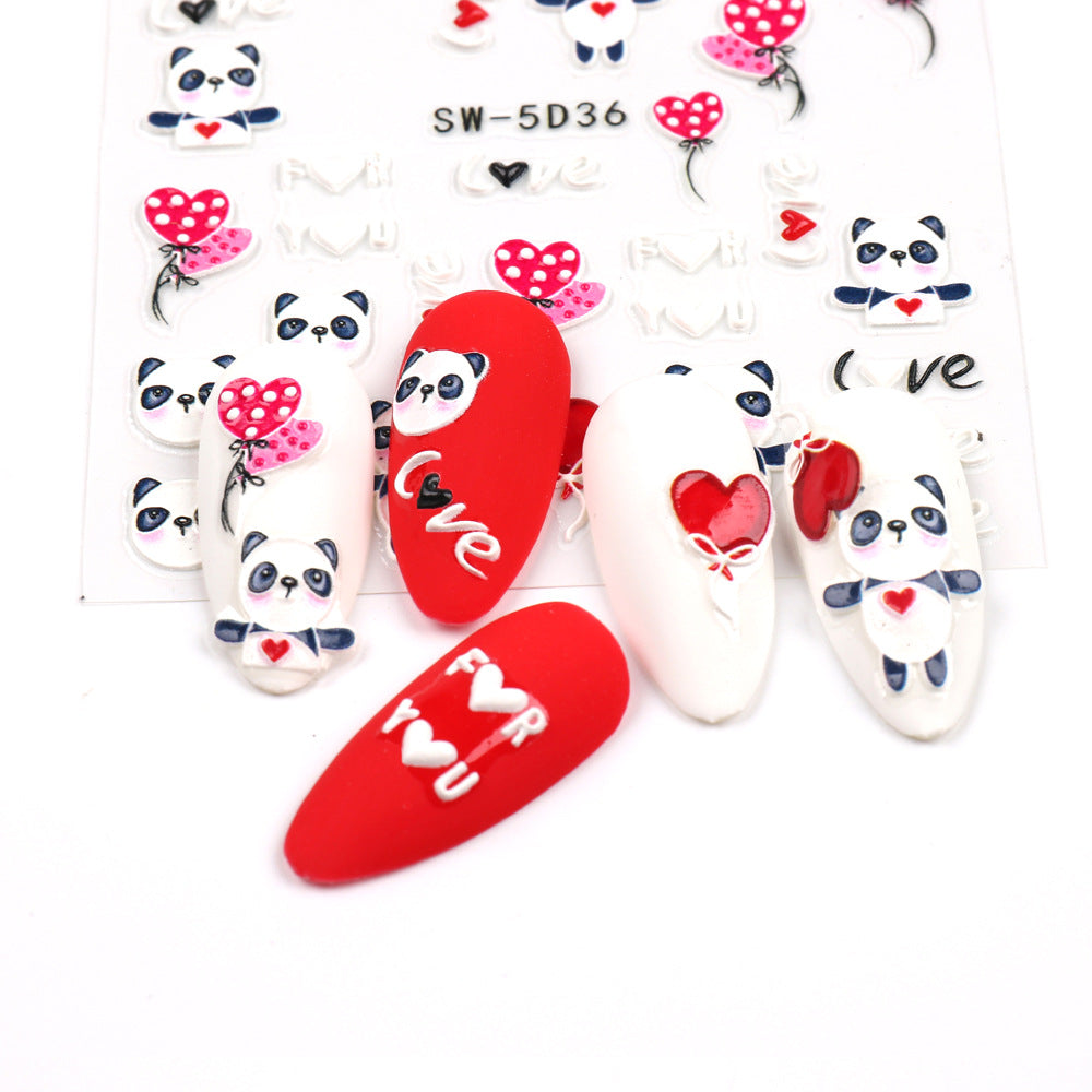 VAL023 Valentine's Day Nail Art Stickers Wholesale 5D Embossed Heart English Words Rose Cartoon Cute Nail Stickers