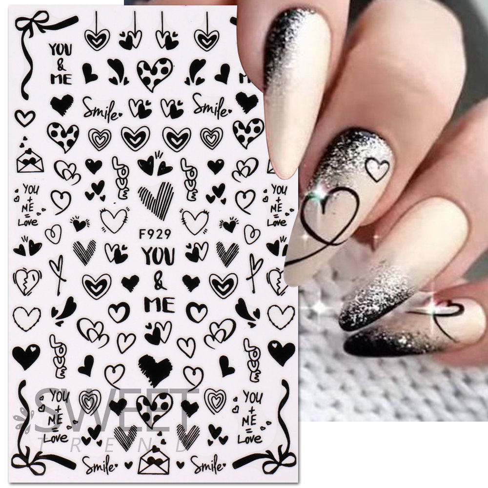 VAL016  Valentine's Day Nail Art Stickers Wholesale Ins Hot Black and White Love Bow Bow Ribbon Nail Stickers