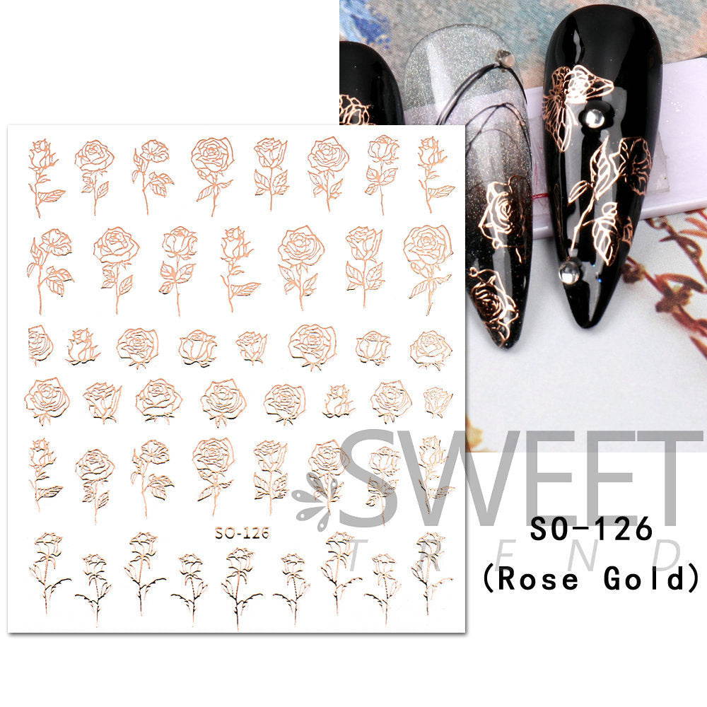 VAL031  Nail Art Stickers Wholesale Ins Hot Gold Bronzing Rose Gold Valentine's Day Nail Stickers Rose Butterfly Stickers