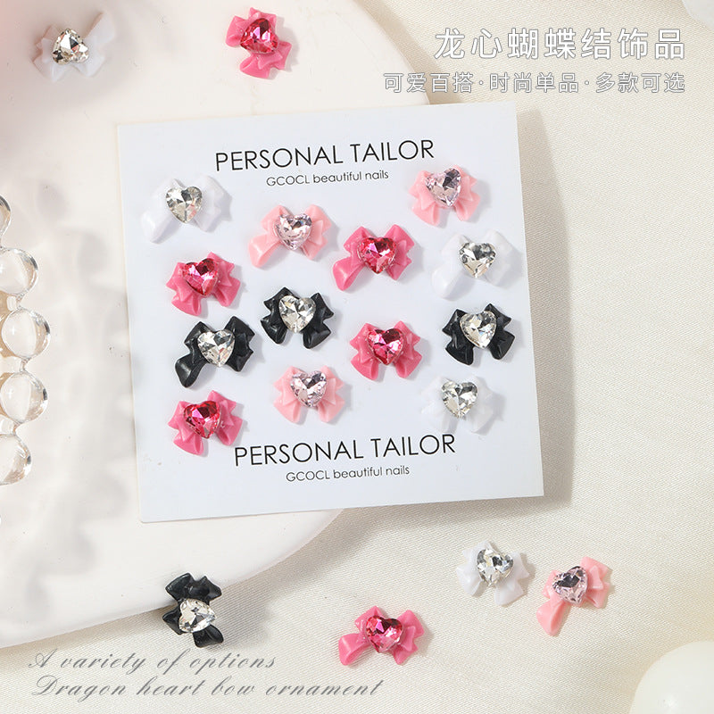 NDE073 Bowknot Nail Art Jewelry, Heart Bowknot Sticker Diamond Spice Girl Nail Art Jewelry