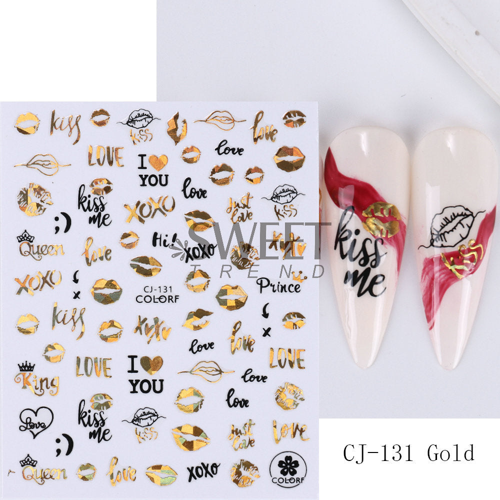 VAL005  New manicure stickers hot stamping simple Valentine's Day series rose love lines nail stickers decoration wholesale