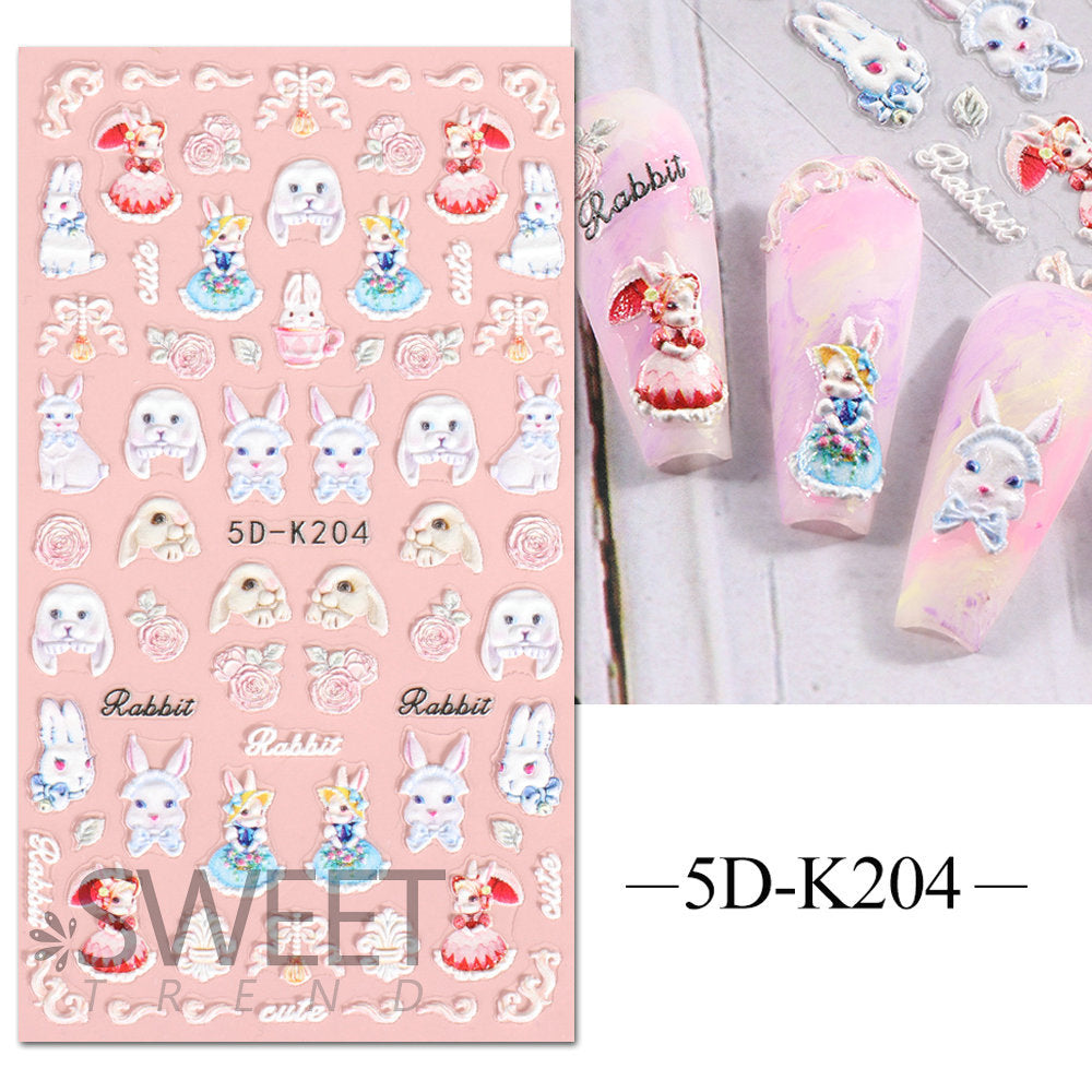 VAL001  Nail art stickers wholesale 5D embossed nail stickers cartoon cute love bow bunny nail art stickers