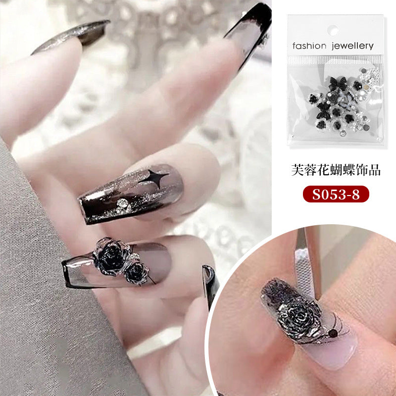 NDE071 Camellia Hibiscus Nail Art Decoration Black Plum Sauce Symphony Nail Decoration Accessories Set