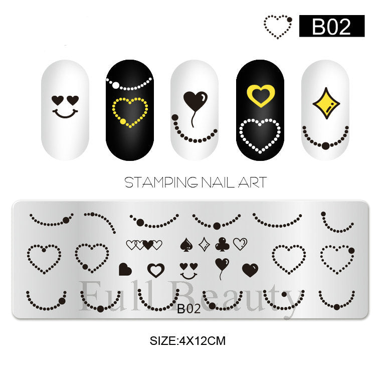 VAL036 New Nail Art Printing Small Long Steel Plate Valentine's Day Love DIY Painted Printing Stainless Steel Nail Printing Plate