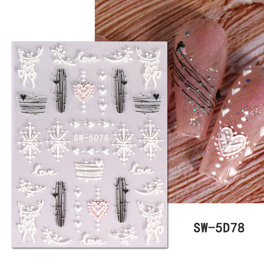 VAL028  Valentine's Day Nail Art Stickers Wholesale 5D Embossed Love Love Tree Balloon Wine Glass Bow Nail Decal