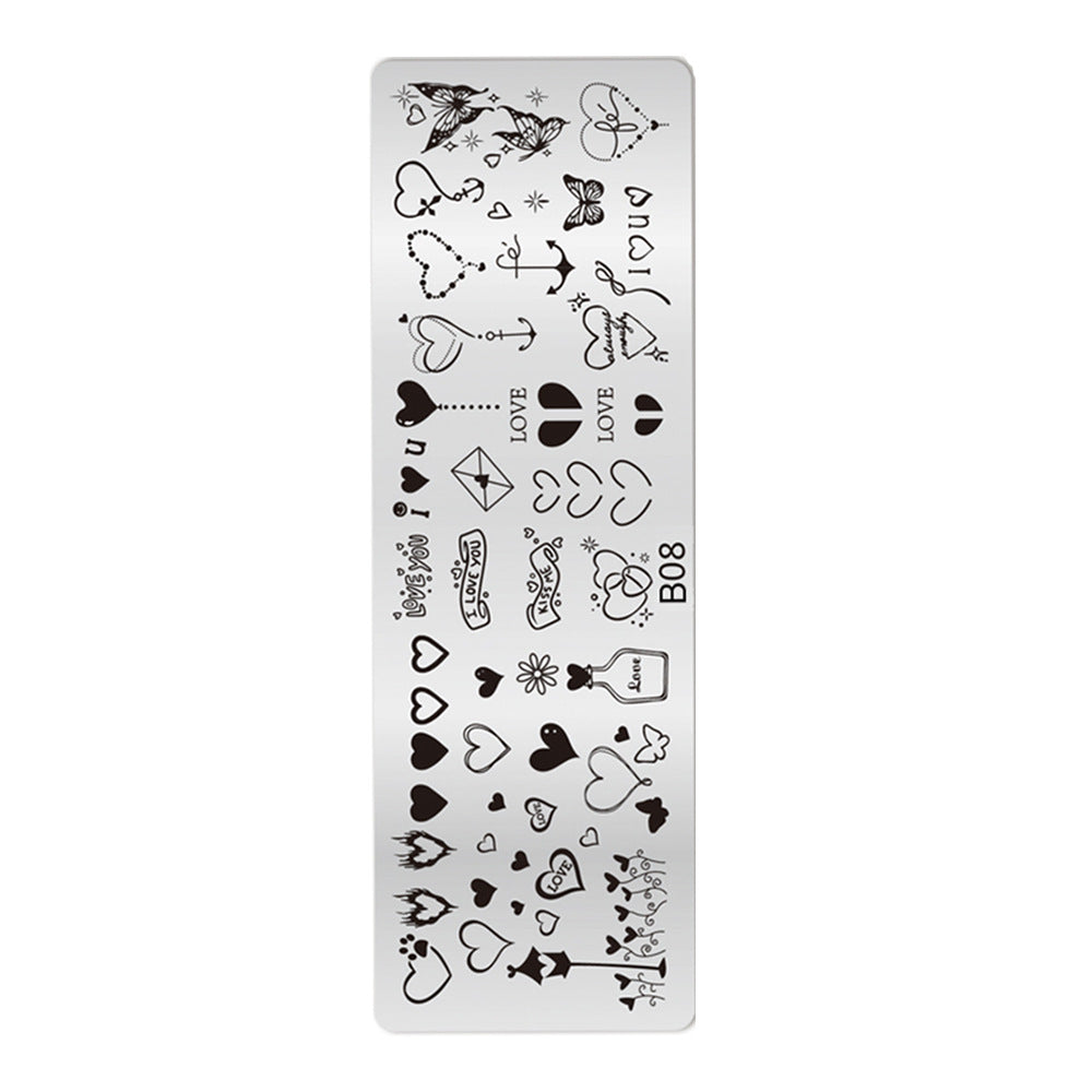 VAL036 New Nail Art Printing Small Long Steel Plate Valentine's Day Love DIY Painted Printing Stainless Steel Nail Printing Plate