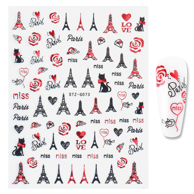 VAL018  Hot nail art stickers ins retro western valentine series nail sweet stickers decals nail