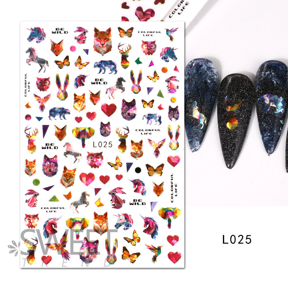 VAL013  Nail Art Stickers Wholesale Ins Hot Style Color Laser Heart Animal Leopard Print 3D Nail Decal Valentine's Day Manicure