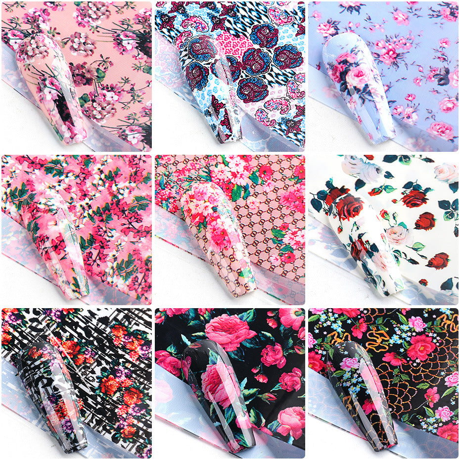 VAL020  Nail art stickers ins Valentine's Day retro floral nail starry sky transfer sticker rose lace paper nail