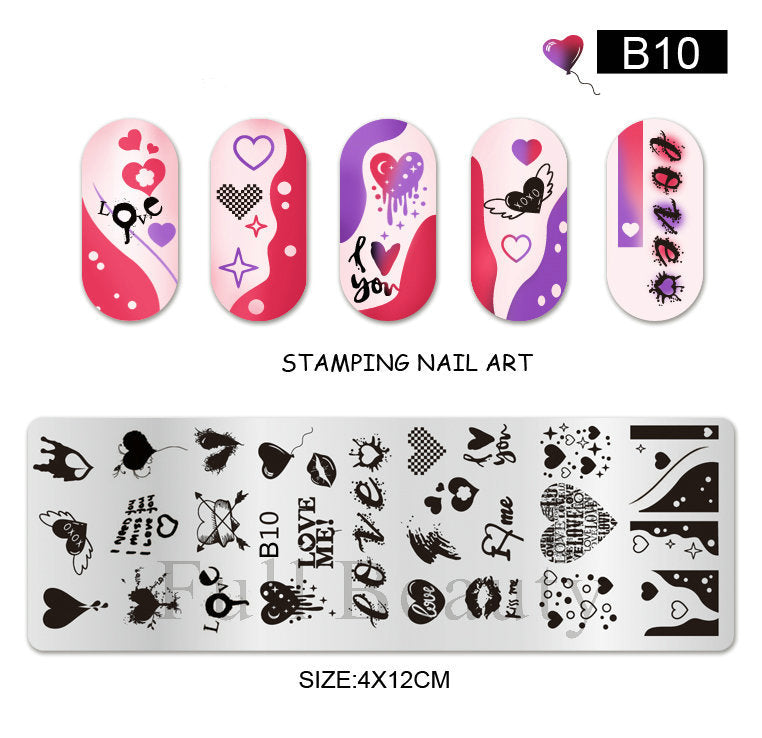 VAL036 New Nail Art Printing Small Long Steel Plate Valentine's Day Love DIY Painted Printing Stainless Steel Nail Printing Plate