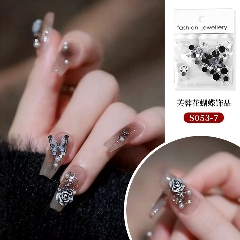 NDE071 Camellia Hibiscus Nail Art Decoration Black Plum Sauce Symphony Nail Decoration Accessories Set