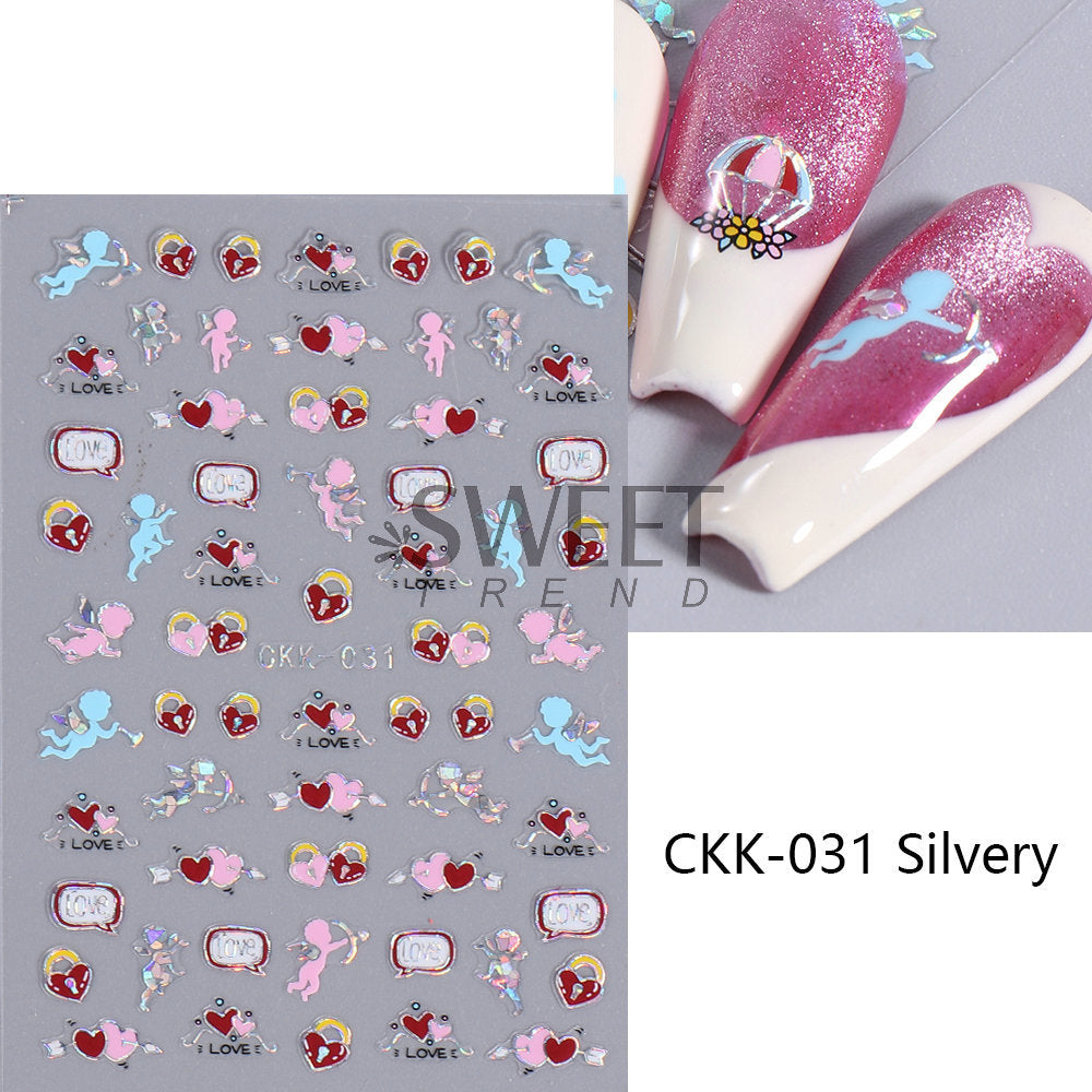 VAL025 New Valentine's Day Nail Art Stickers Ins Laser Silver Lip Print Love Letter Nail Adhesive Decal Wholesale