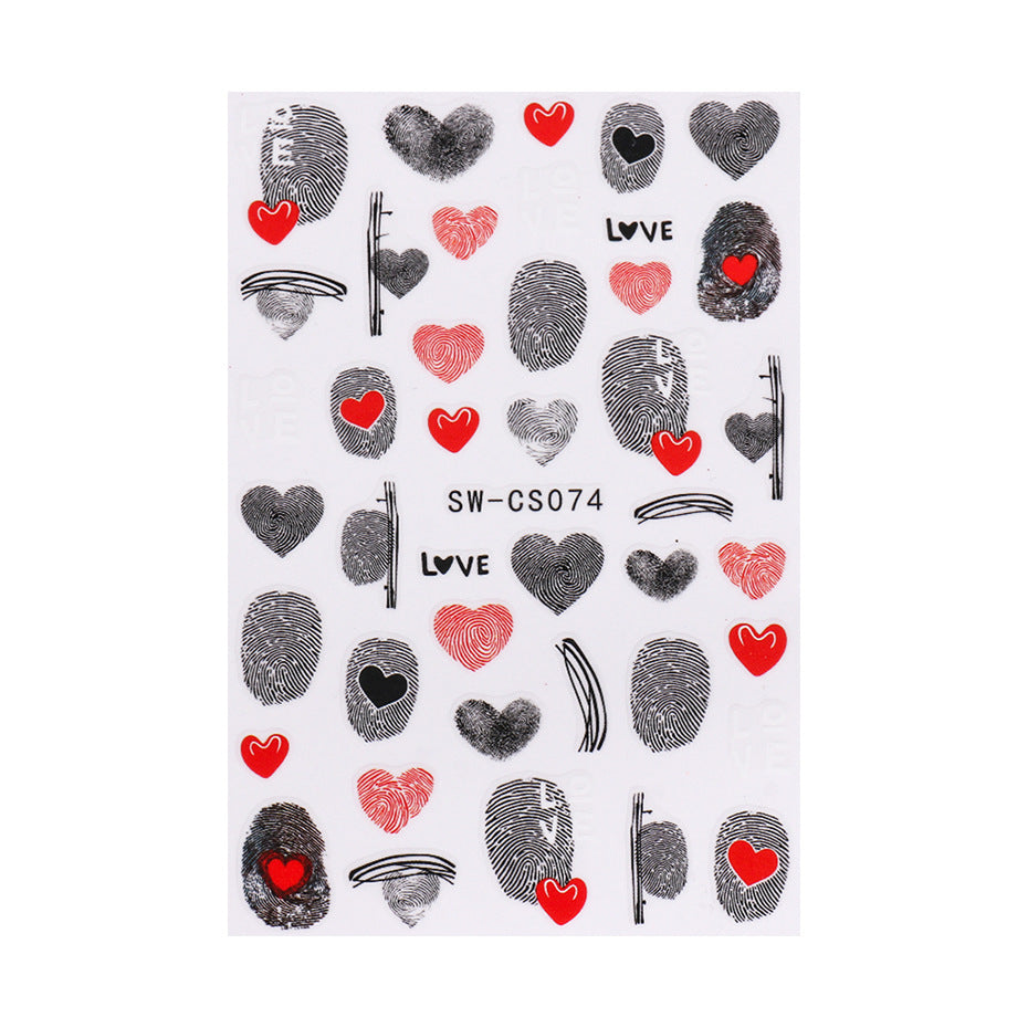 VAL026  Valentine's Day Nail Art Stickers Wholesale Ins Fingerprint Love 3D Self-Adhesive Nail Stickers nail