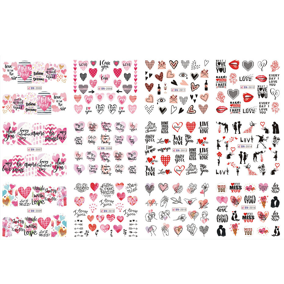 VAL035  New nail art stickers ins European and American Valentine's Day love lip print letter series nail watermark stickers