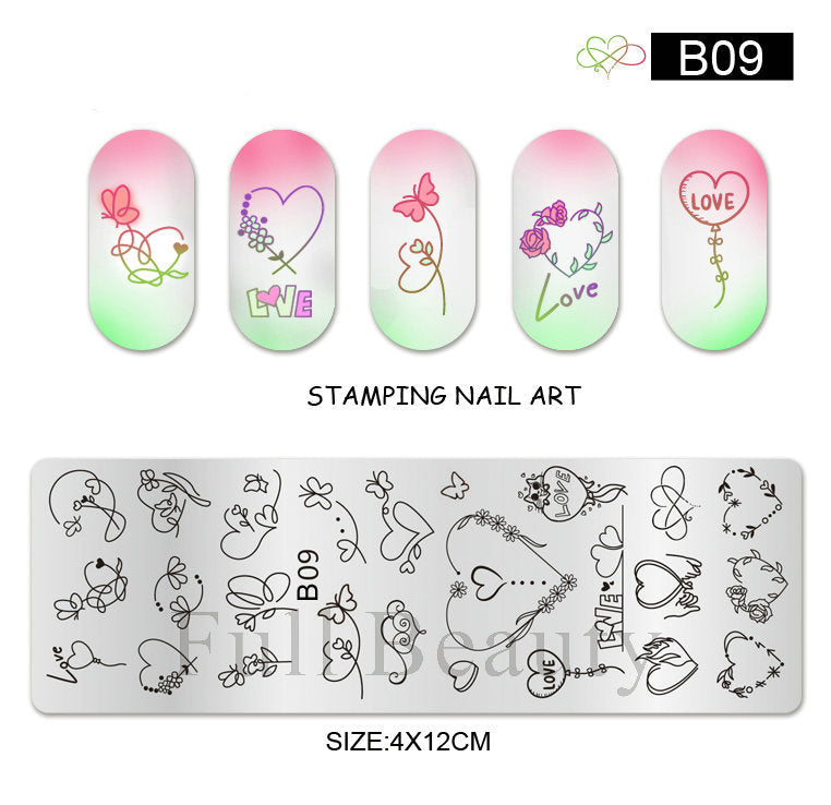 VAL036 New Nail Art Printing Small Long Steel Plate Valentine's Day Love DIY Painted Printing Stainless Steel Nail Printing Plate