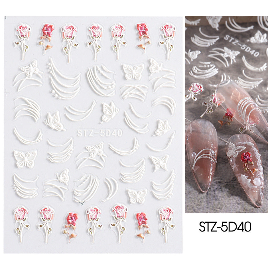 VAL030  Nail Art Stickers Wholesale 5D Embossed Rose Valentine's Day Blazing Angel Cupid Feather Nail Stickers nail