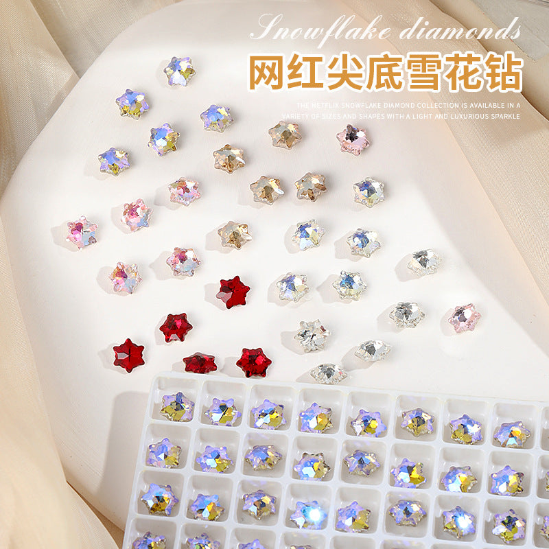 NDE067 Nail high-quality snowflake diamond pointed bottom special-shaped diamond three-dimensional versatile light luxury burst crystal nail accessories