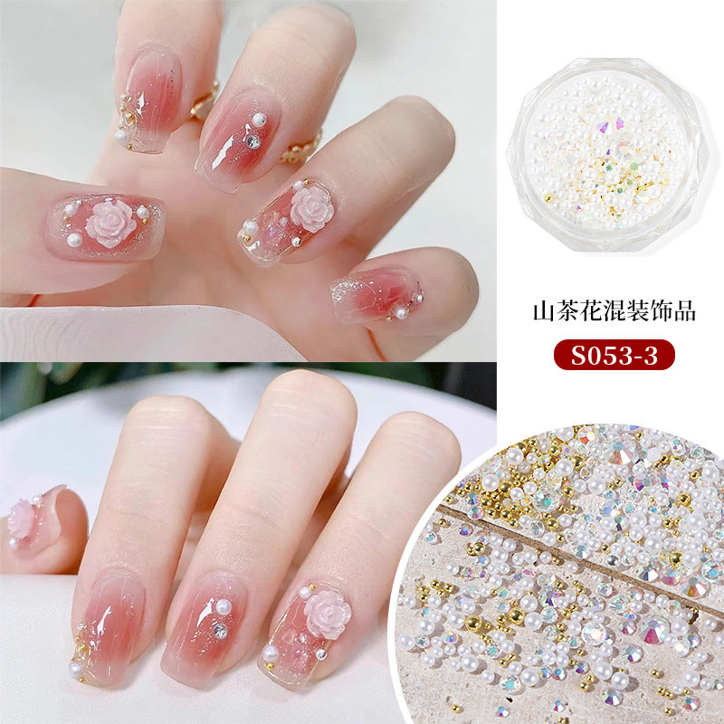 NDE071 Camellia Hibiscus Nail Art Decoration Black Plum Sauce Symphony Nail Decoration Accessories Set