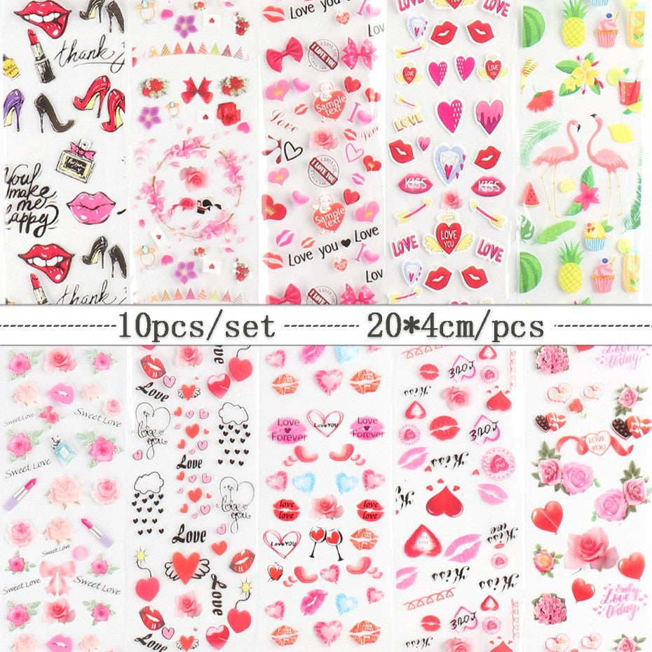 VAL020  Nail art stickers ins Valentine's Day retro floral nail starry sky transfer sticker rose lace paper nail