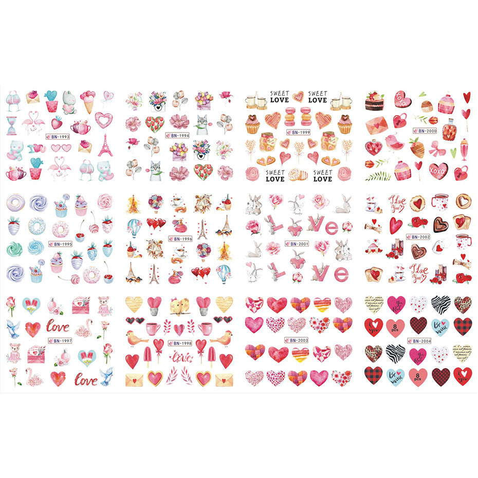 VAL003  New nail art stickers ins European and American Valentine's Day love lip print letters donut watermark nail stickers