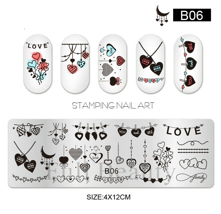 VAL036 New Nail Art Printing Small Long Steel Plate Valentine's Day Love DIY Painted Printing Stainless Steel Nail Printing Plate