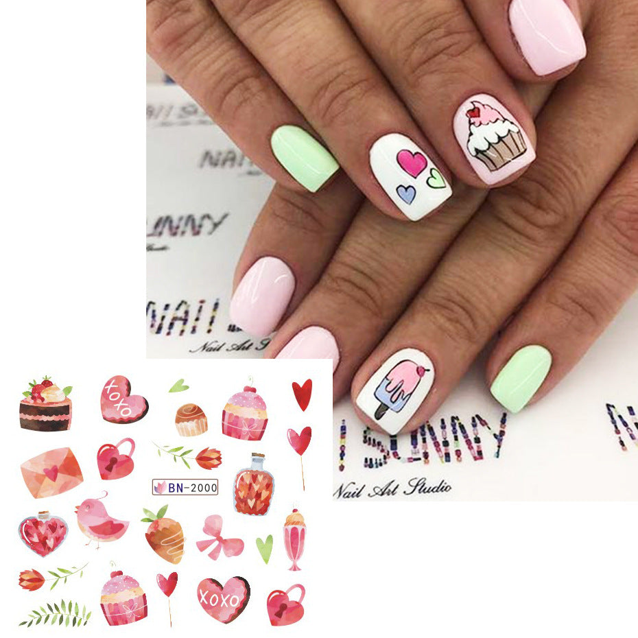 VAL003  New nail art stickers ins European and American Valentine's Day love lip print letters donut watermark nail stickers