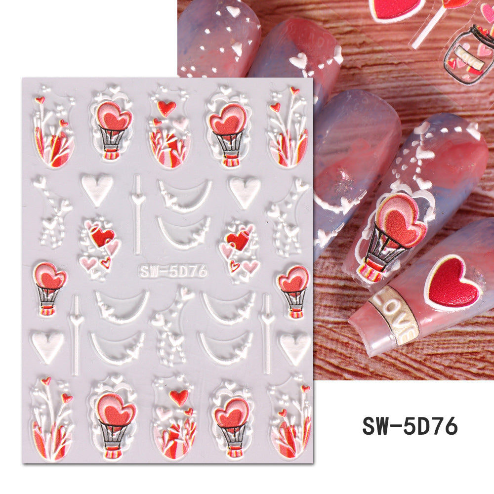 VAL028  Valentine's Day Nail Art Stickers Wholesale 5D Embossed Love Love Tree Balloon Wine Glass Bow Nail Decal