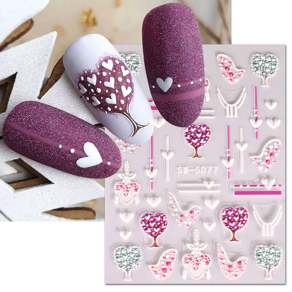 VAL028  Valentine's Day Nail Art Stickers Wholesale 5D Embossed Love Love Tree Balloon Wine Glass Bow Nail Decal