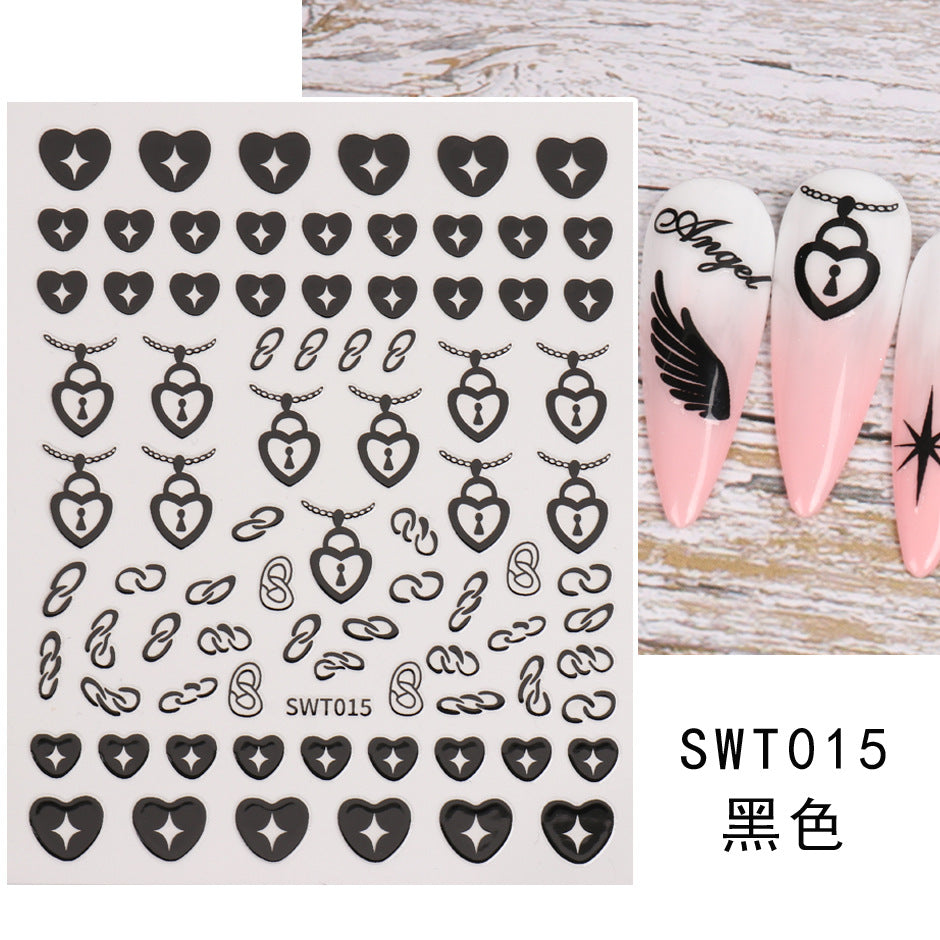 VAL009  Nail art stickers wholesale ins hot hot stamping silver star and moon wings angel love chain valentine's day nail stickers