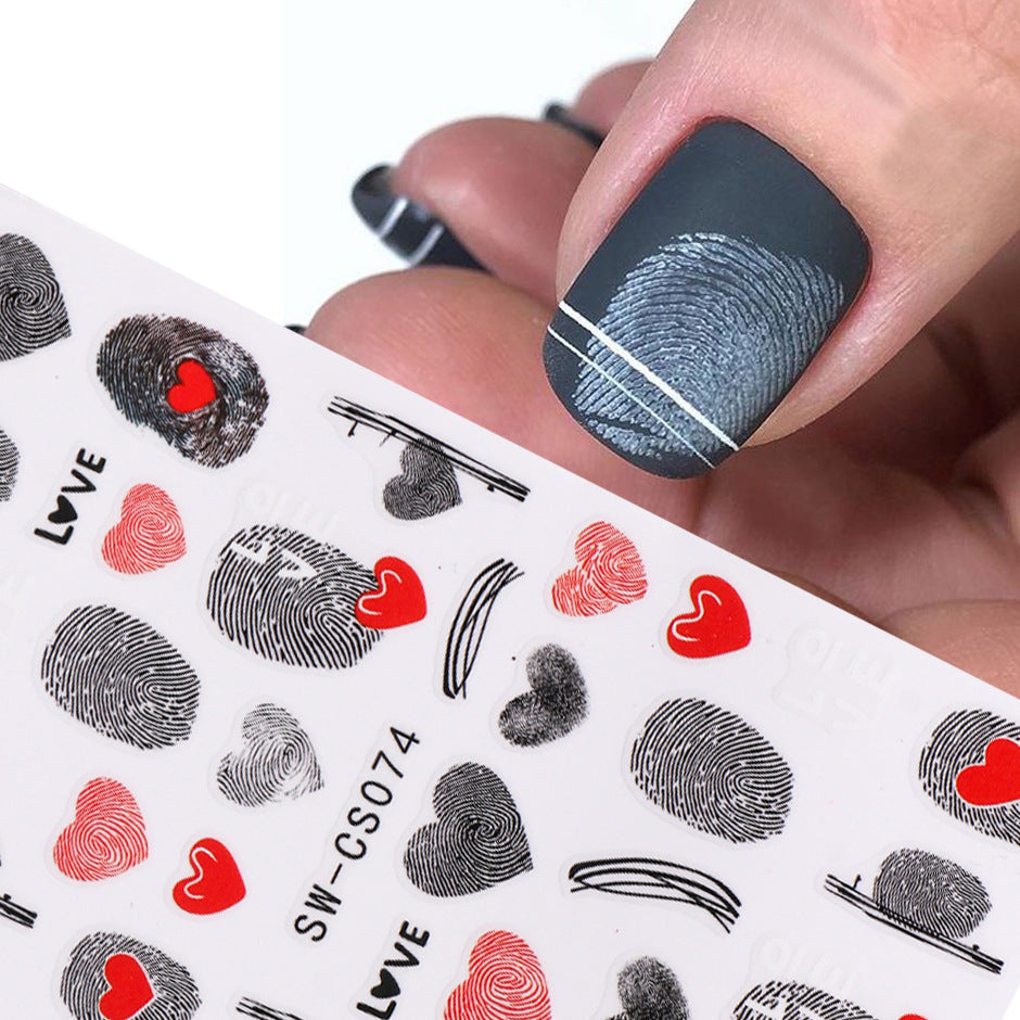 VAL026  Valentine's Day Nail Art Stickers Wholesale Ins Fingerprint Love 3D Self-Adhesive Nail Stickers nail