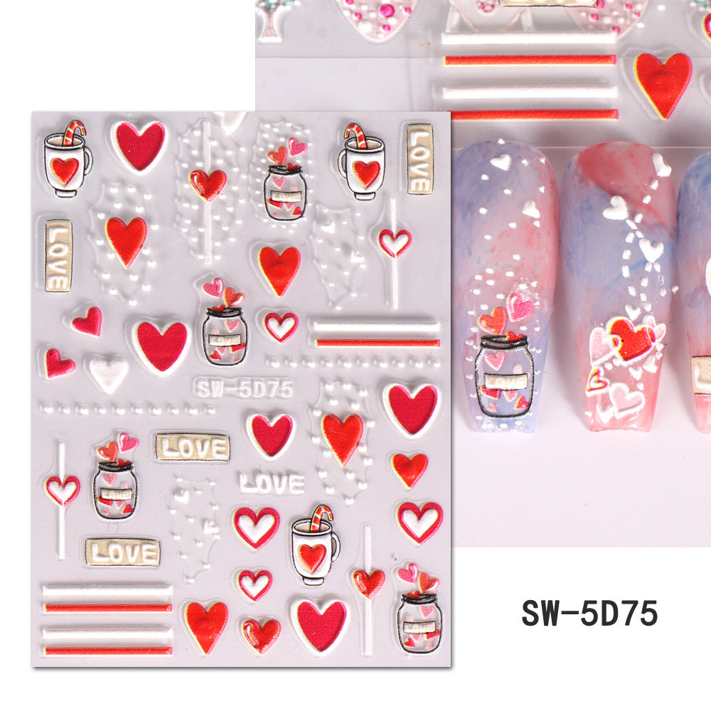 VAL028  Valentine's Day Nail Art Stickers Wholesale 5D Embossed Love Love Tree Balloon Wine Glass Bow Nail Decal