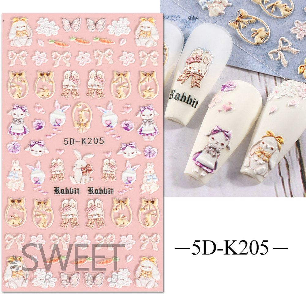 VAL001  Nail art stickers wholesale 5D embossed nail stickers cartoon cute love bow bunny nail art stickers