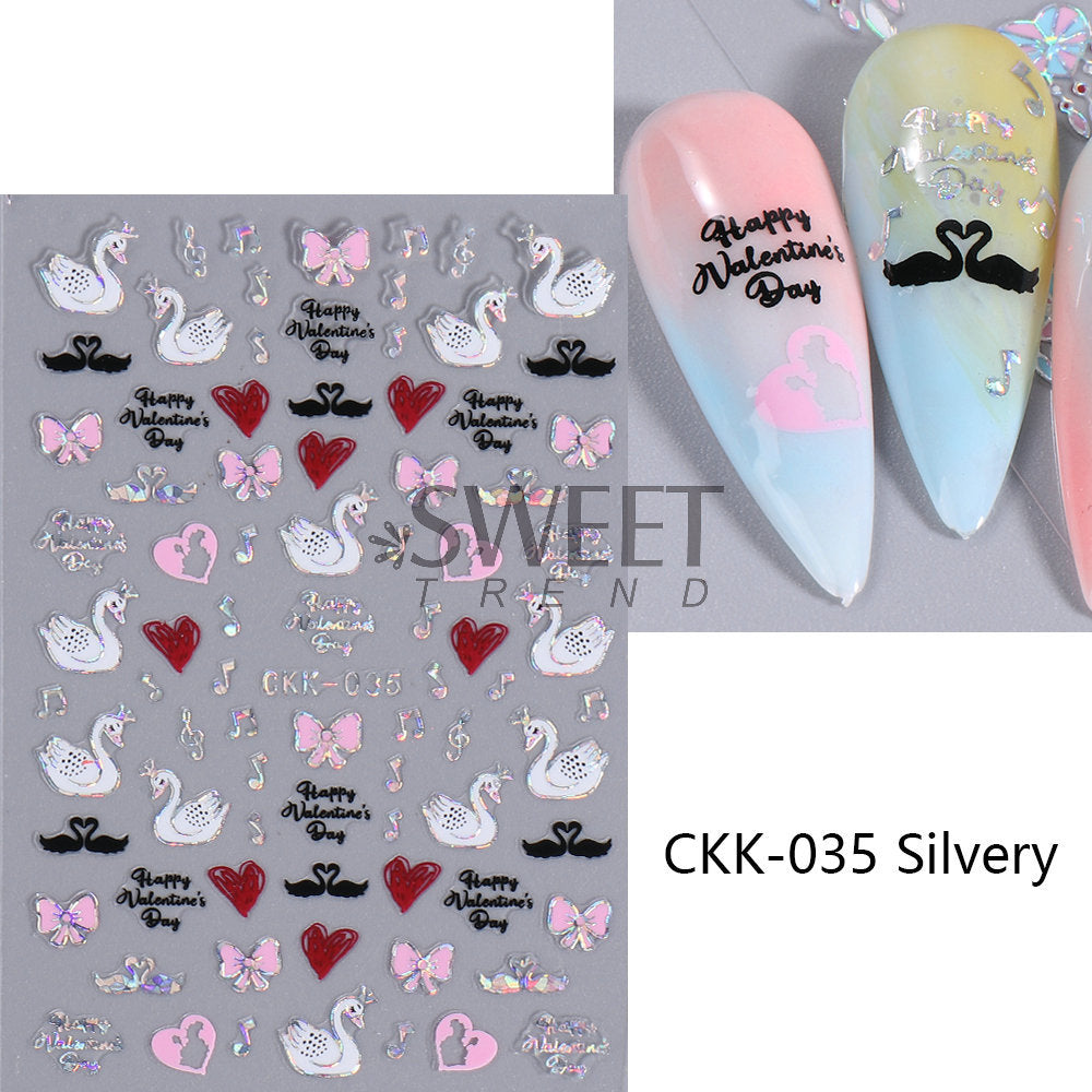 VAL025 New Valentine's Day Nail Art Stickers Ins Laser Silver Lip Print Love Letter Nail Adhesive Decal Wholesale