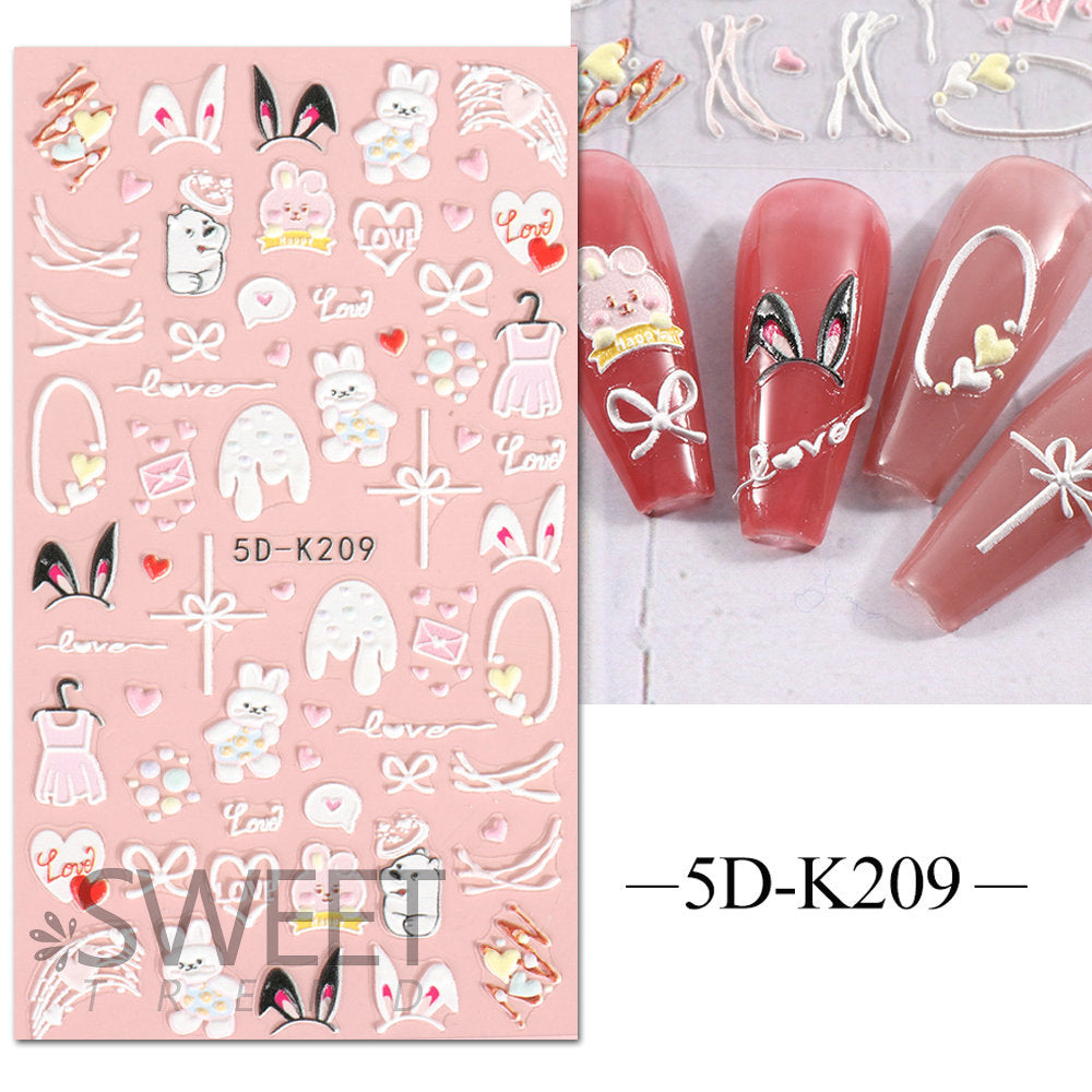 VAL001  Nail art stickers wholesale 5D embossed nail stickers cartoon cute love bow bunny nail art stickers